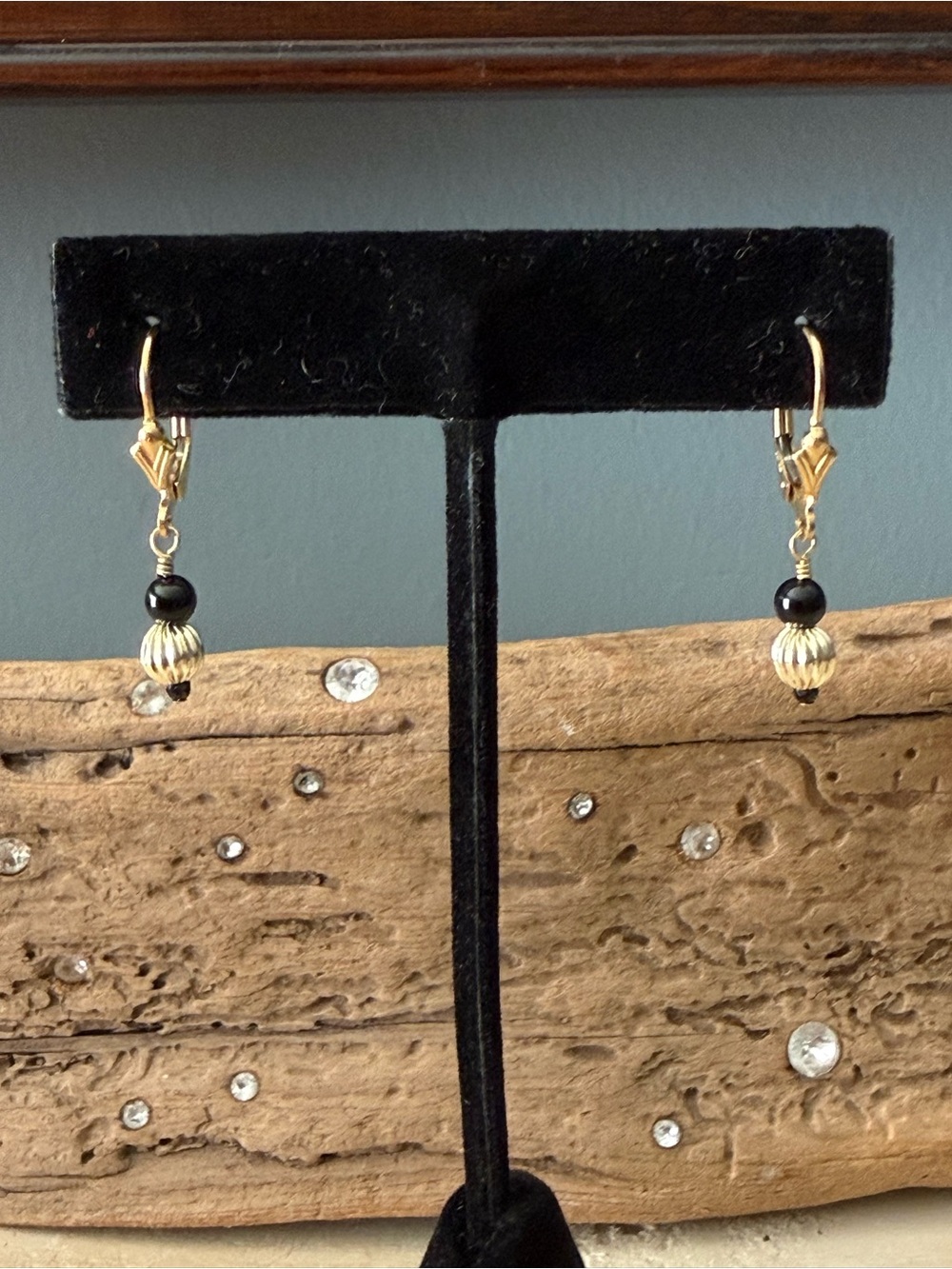 Handcrafted Gold and Black Beaded Drop Earrings - Women Jewelry